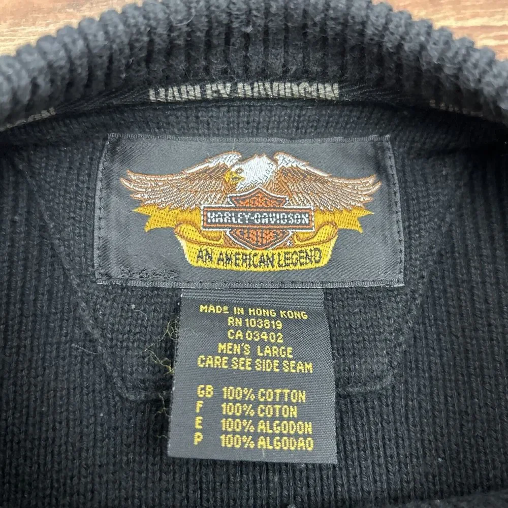 Harley Davidson‎ Knit Sweater Men L Black Red Spellout Pullover Crewneck Y2K Vtg